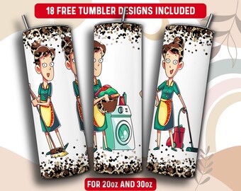 Cleaning Lady Tumbler Wrap PNG, House Wife 20 oz Skinny Tumbler Sublimation Design, Instant Download (+101 free Designs)