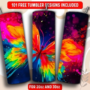 Butterfly Tumbler Wrap PNG, Butterfly Oil Painting 20 oz Skinny Tumbler Sublimation Design, Instant Download (+101 free Designs)