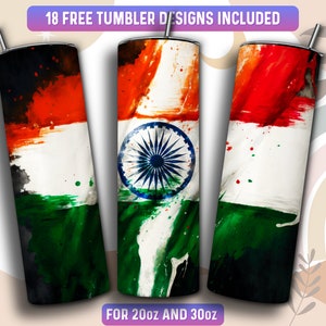 India Tumbler Wrap PNG, Indian 20 oz Skinny Tumbler Sublimation Design, Instant Download (+101 free Designs)