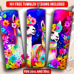 Alpaca Llama Tumbler Wrap PNG, Animal 20 oz Skinny Tumbler Sublimation Design, Instant Download (+101 free Designs)