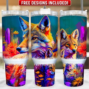 Coyote 40oz Tumbler Wrap PNG Design, Coyote 40oz Quencher Tumbler Sublimation Wrap, 40 oz Tumbler PNG, Instant Download