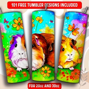 Guinea Pig Tumbler Wrap PNG, Animal 20 oz Skinny Tumbler Sublimation Design, Instant Download (+101 free Designs)