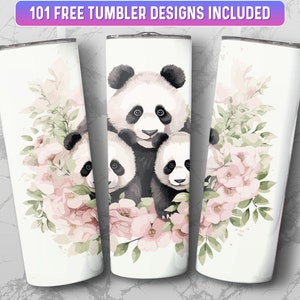 Panda Tumbler Wrap PNG, 20 oz Skinny Tumbler Wrap Sublimation Design, Instant Download (+101 free Designs)