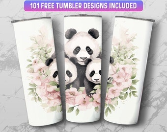 Panda Tumbler Wrap PNG, 20 oz Skinny Tumbler Wrap Sublimation Design, Instant Download (+101 free Designs)