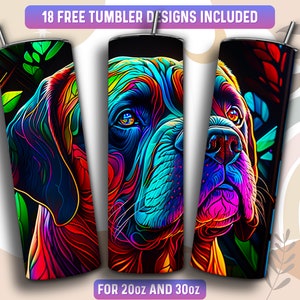 Stained Glass Mastiff Tumbler Wrap PNG, Dog 20 oz Skinny Tumbler Sublimation Design, Instant Download (+101 free Designs)
