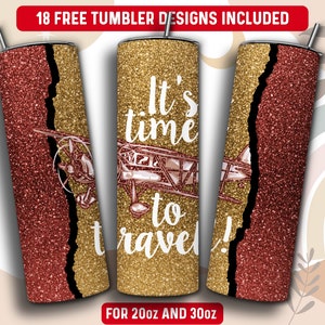 Traveling Tumbler Wrap PNG, Vacation 20 oz Skinny Tumbler Sublimation Design, Instant Download (+101 free Designs)