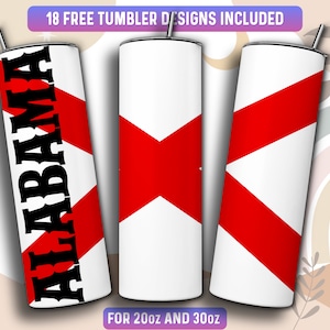 Alabama Tumbler Wrap PNG, US State 20 oz Skinny Tumbler Sublimation Design, Instant Download (+101 free Designs)