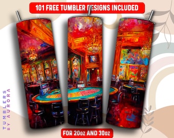 Casino Tumbler Wrap PNG, Poker Black Jack 20 oz Skinny Tumbler Sublimation Design, Instant Download (+101 free Designs)