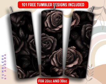 Black Roses Tumbler Wrap PNG, Black Rose 20 oz Skinny Tumbler Diseño de sublimación, Descarga instantánea (+101 diseños gratuitos)