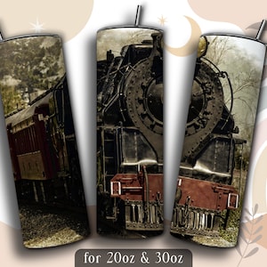 Locomotive Tumbler Wrap PNG, Train 20 oz Skinny Tumbler Sublimation Design, Instant Download (+101 free Designs)