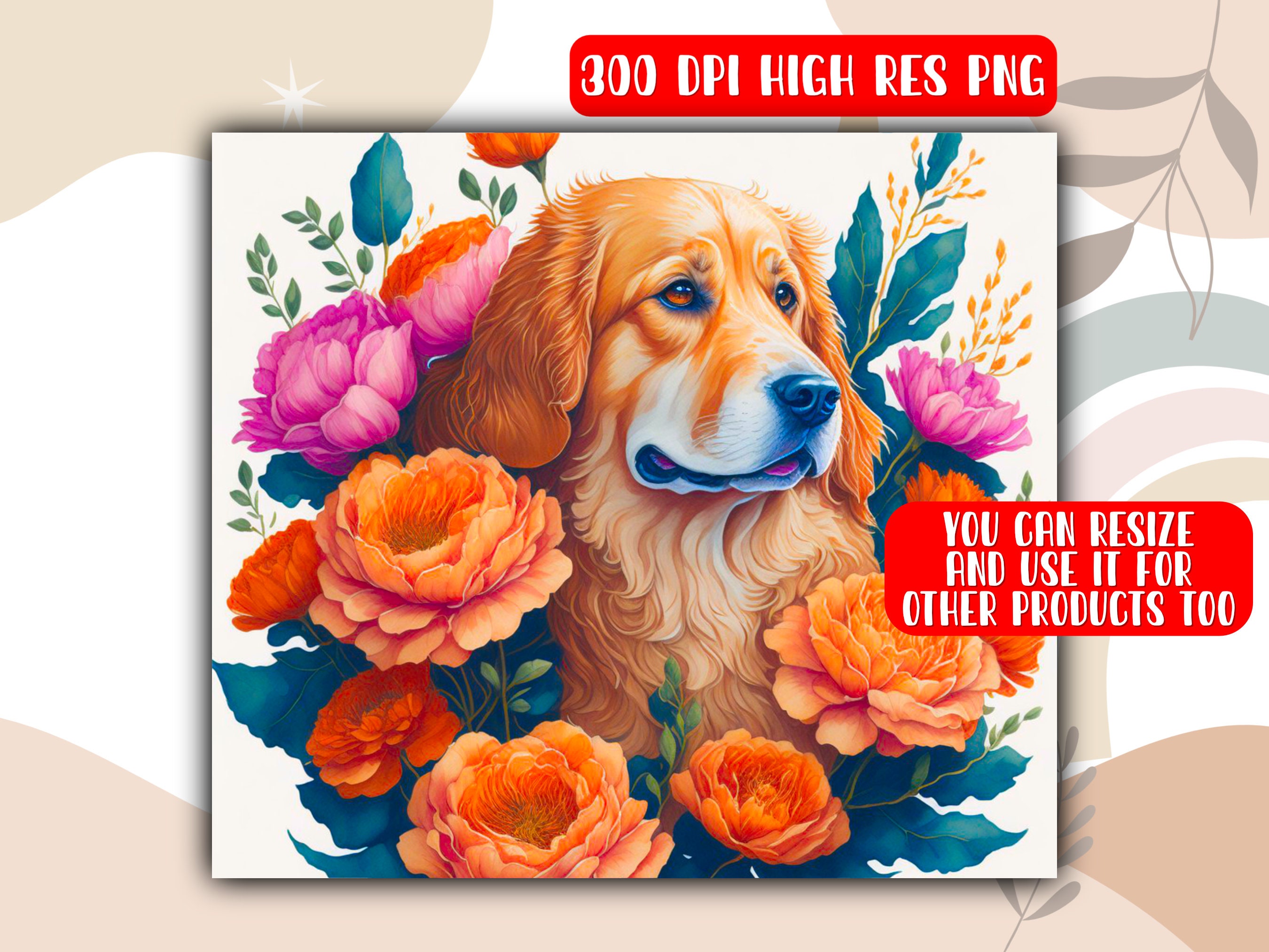 Floral Golden Retriever Tumbler Wrap PNG Dog 20 Oz Skinny - Etsy