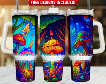 Mushroom 40oz Tumbler Wrap PNG Design, Mushroom 40oz Quencher Tumbler Sublimation Wrap, 40 oz Tumbler PNG, Instant Download