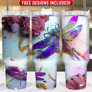 Dragonfly 40oz Tumbler Wrap PNG Design, Dragonfly 40oz Quencher Tumbler Sublimation Wrap, 40 oz Tumbler PNG, Instant Download