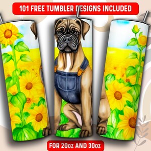 Cute Cane Corso Tumbler Wrap PNG, Watercolor Sunflower Dog 20 oz Skinny Tumbler Sublimation Design, Instant Download (+101 free Designs)