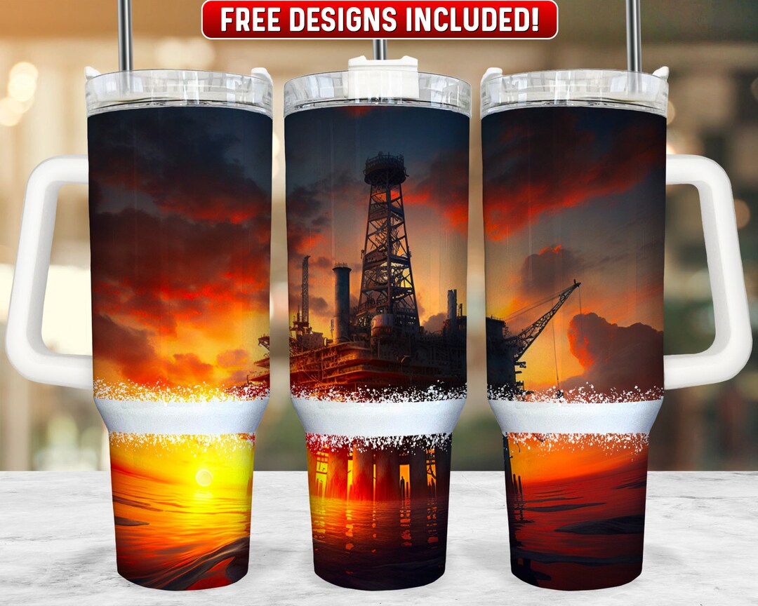 Oil Rig Wrapping Paper Oil Rig 40oz Tumbler Wrap PNG Design, Oil Rig 40oz Quencher Tumbler ...