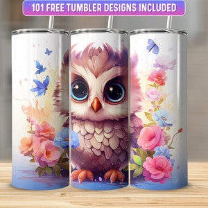 Owl Tumbler Wrap PNG, 20 oz Skinny Tumbler Wrap Sublimation Design, Instant Download (+101 free Designs)