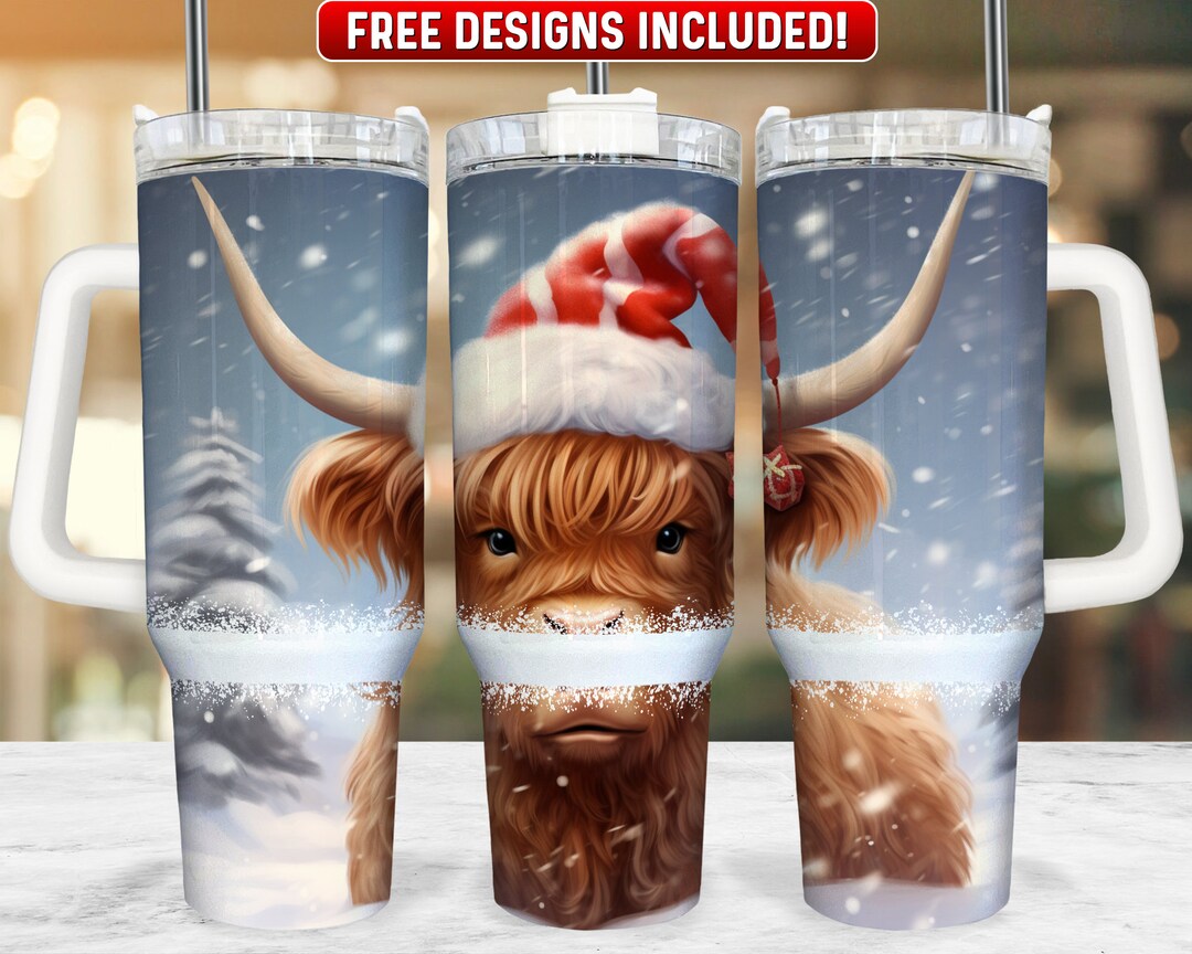 Christmas Highland Cow 40oz Tumbler Wrap PNG Design, Christmas 40oz ...