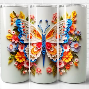Embroidered 3D Butterfly Tumbler Wrap PNG, Butterfly 3D Sublimation Designs for Tumblers PNG, Instant Download (+101 free Designs)