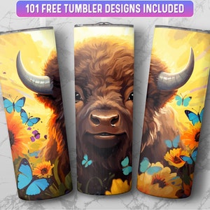 Bison Tumbler Wrap PNG, 20 onças Skinny Tumbler Wrap Design de sublimação, download instantâneo (+101 designs gratuitos)