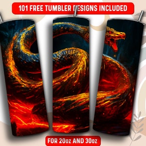 Snake Tumbler Wrap PNG, Lava Volcano Snake 20 oz Skinny Tumbler Sublimation Design, Instant Download (+101 free Designs)