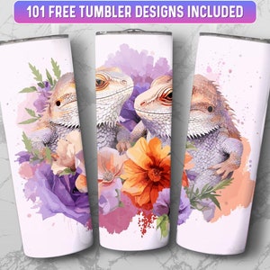 Bearded Dragon Tumbler Wrap PNG, 20 oz Skinny Tumbler Wrap Sublimation Design, Instant Download (+101 free Designs)
