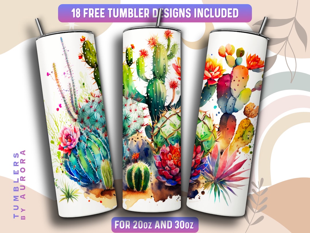 Watercolor Cactus Tumbler Wrap PNG, Succulent 20 Oz Skinny Tumbler ...