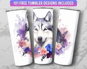 Husky Tumbler Wrap PNG, 20 oz Skinny Tumbler Wrap Sublimation Design, Instant Download (+101 free Designs)
