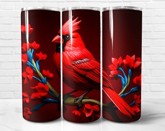 3D Red Cardinal Bird Tumbler Wrap PNG, Red Cardinal Bird 3D Sublimation Designs for Tumblers PNG, Instant Download (+101 free Designs)