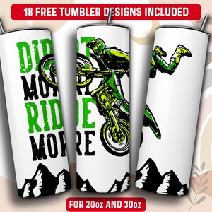 Motocross Tumbler Wrap PNG, Dirt Bike 20 oz Skinny Tumbler Sublimation Design, Instant Download (+101 free Designs)