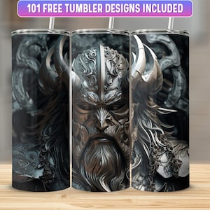 Viking Tumbler Wrap PNG, 20 oz Skinny Tumbler Wrap Sublimation Design, Instant Download (+101 free Designs)