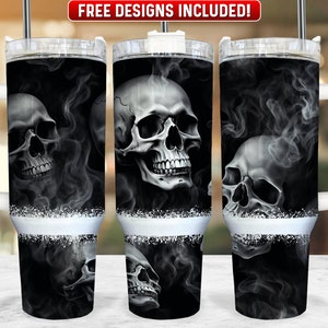Smoke Skull 40oz Tumbler Wrap PNG Design, Skull 40oz Quencher Tumbler Sublimation Wrap, 40 oz Tumbler PNG, Instant Download