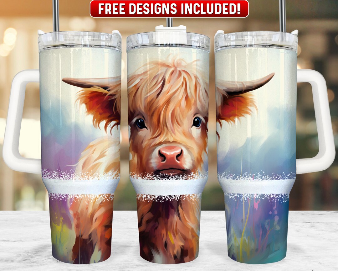 Highland Cow 40oz Tumbler Wrap PNG Design, Highland Cow 40oz Quencher ...