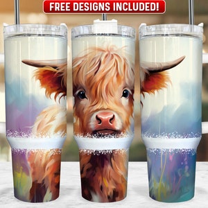 Highland Cow 40oz Tumbler Wrap PNG Design, Highland Cow 40oz Quencher Tumbler Sublimation Wrap, 40 oz Tumbler PNG, Instant Download