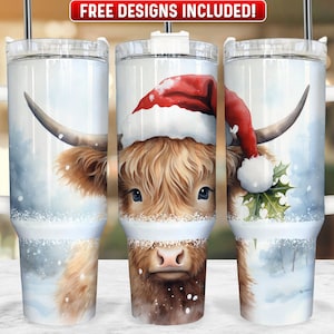 Highland Cow 40oz Tumbler Wrap PNG Design, Highland Cow 40oz Quencher Tumbler Sublimation Wrap, 40 oz Tumbler PNG, Instant Download