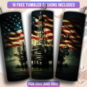 Oil Rig Tumbler Wrap PNG, Oil Rig 20 oz Skinny Tumbler Sublimation Design, Instant Download (+101 free Designs)