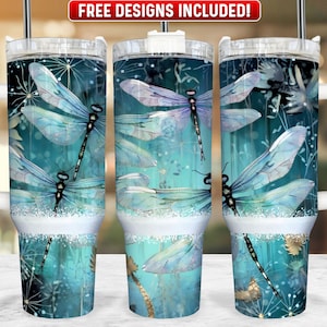 Dragonfly 40oz Tumbler Wrap PNG Design, Dragonfly 40oz Quencher Tumbler Sublimation Wrap, 40 oz Tumbler PNG, Instant Download