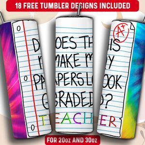 Teacher Tumbler Wrap PNG, Teacher 20 oz Skinny Tumbler Sublimation Design, Instant Download (+101 free Designs)