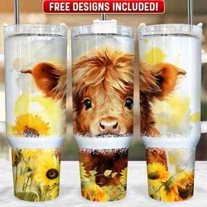 Highland Cow 40oz Tumbler Wrap PNG Design, Highland Cow 40oz Quencher Tumbler Sublimation Wrap, 40 oz Tumbler PNG, Instant Download