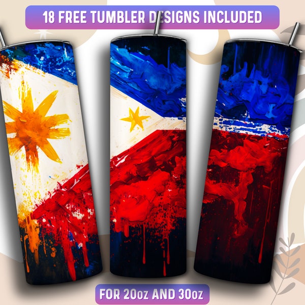 Philippines Tumbler Wrap PNG, Philippines 20 oz Skinny Tumbler Sublimation Design, Instant Download (+101 free Designs)