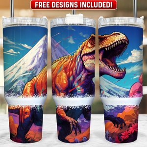 T-Rex 40oz Tumbler Wrap PNG Design, Dinosaur 40oz Quencher Tumbler Sublimation Wrap, 40 oz Tumbler PNG, Instant Download