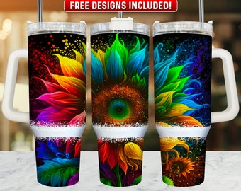 Girassol 40 onças Tumbler Wrap PNG Design, Girassol 40 onças Quencher Tumbler Sublimation Wrap, 40 onças Tumbler PNG, Download instantâneo