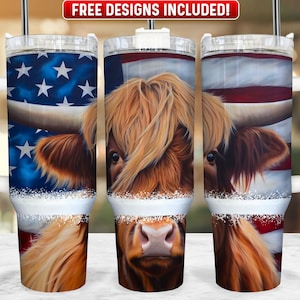 Highland Cow 40oz Tumbler Wrap PNG Design, Highland Cow 40oz Quencher Tumbler Sublimation Wrap, 40 oz Tumbler PNG, Instant Download