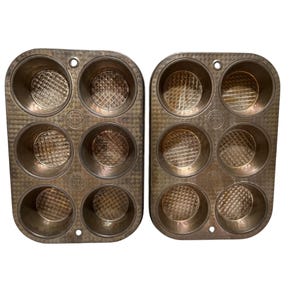 Vintage Ovenex Baking Tin Muffin Pans Crisscross Pattern Set Of 2 Made In USA