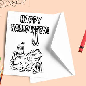 Magischer Frosch Happy Halloween Malkarte zum Ausdrucken, Gruselige Kröte Print & Farbe Ihre eigene DIY Grußkarte, Gruselige Aktivität, Kinder Erwachsene