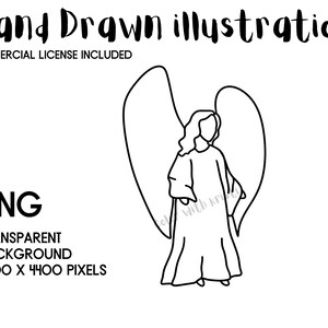 Angel Line Art PNG, HAND DRAWN Christian Instant Digital Download, Clear Transparent Background Clipart, Spiritual Holy illustration