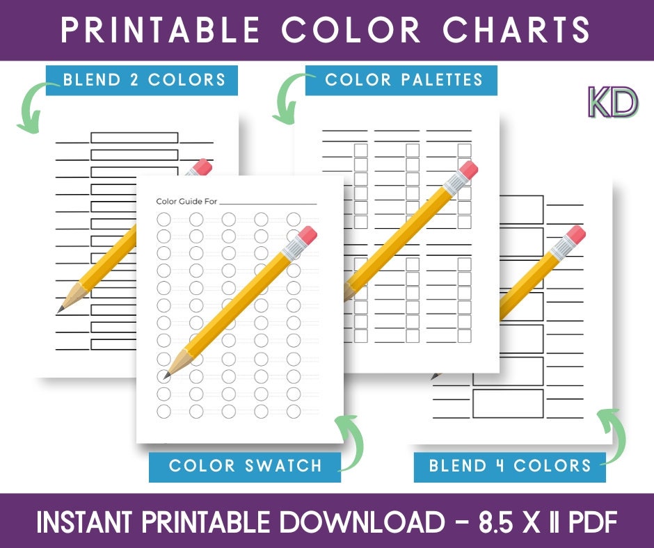 Color Guide. Printable Printable Color Chart Coloring Pages (instant Download) Blending Colour ...