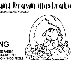 Easter Bunny Chocolate Egg PNG, HAND DRAWN Line Art Cute Rabbit png Instant Digital Download, Cartoon Spring Clipart, Transparent Background