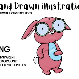 Pink Easter Bunny PNG, HAND DRAWN Cute Rabbit png Instant Digital Download, Funny Cartoon Spring Clipart, commercial license, illustration