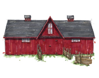 Red Barn Art Print, Hog Barn, John R Park Homestead, Historical Barn Art, Barn Wall Art, Wall Decor, Unique Gift Ideas, Barn Lover, Ontario