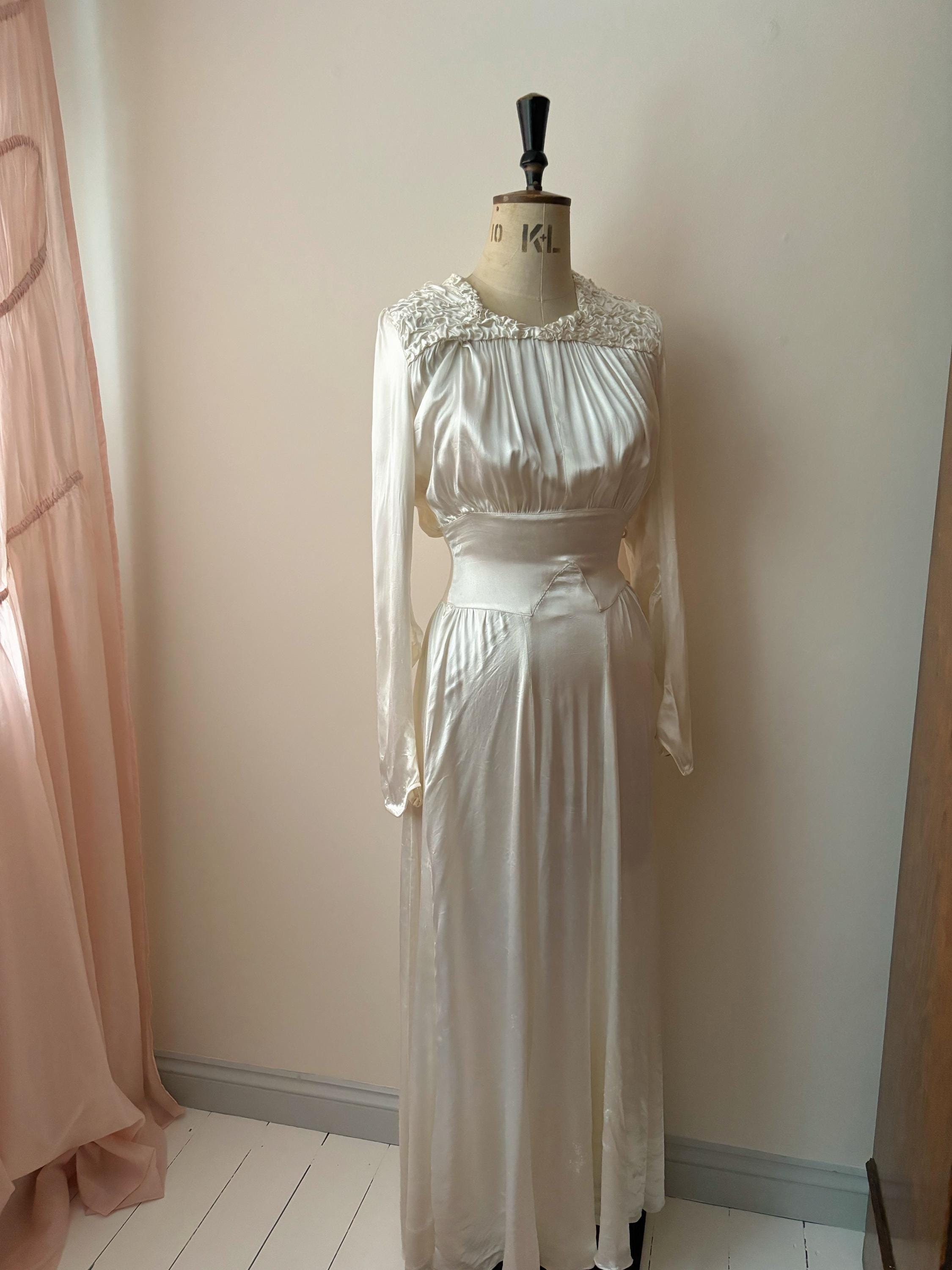 Ethereal 1940s Ivory Satin Wedding Dress XS PETITE - Etsy